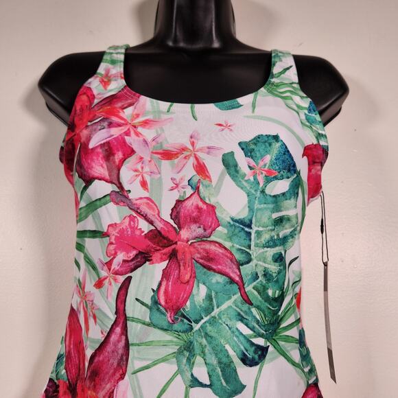 NICOLE MILLER Scoop Back Swimsuit Womens M Lagoon Floral Red Green Tropical NEW - Picture 10 of 12